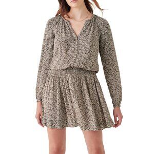 Faherty Montara Leaf Batik Long Sleeve Dress in Leaf Batik Brown/Cream, size XS